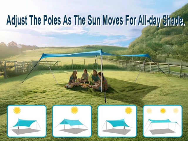 Alt view image 6 of 7 - 10×10ft UPF50+ Beach Tent Sun Shelter, Windproof Stable Outdoor Pop Up Beach Shade Canopy for Camping, Fishing, Backyard Fun or Picnics, 4 Poles