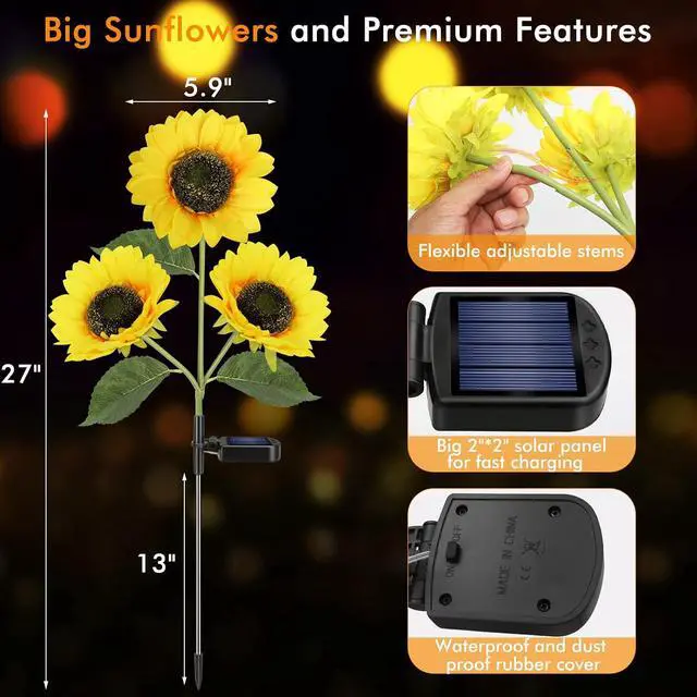 Alt view image 6 of 7 - Solar Sunflower Lights Flowers Outdoor Waterproof for Yard Garden Cemetery