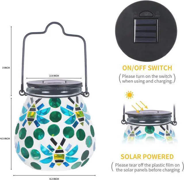 Alt view image 6 of 7 - Outdoor Solar Lantern Waterproof Mosaic Glass Hanging Garden Light Bee