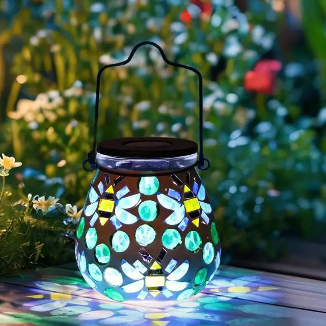 Alt view image 4 of 7 - Outdoor Solar Lantern Waterproof Mosaic Glass Hanging Garden Light Bee