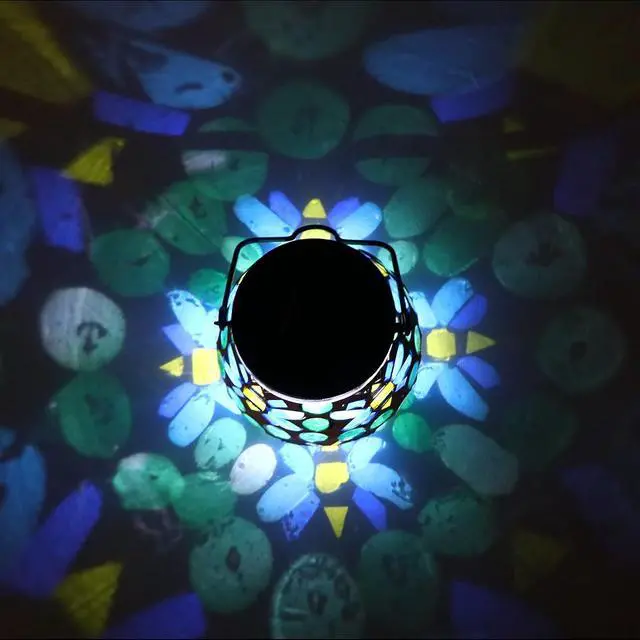 Alt view image 7 of 7 - Outdoor Solar Lantern Waterproof Mosaic Glass Hanging Garden Light Bee