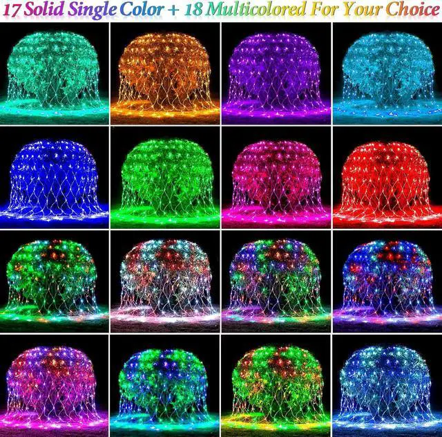 Alt view image 3 of 7 - Lovelite 240 LED Net Lights, Color Changing Halloween Net Lights Outdoor Clear Wire, 14.8ft x 5ft Connectable Purple Orange Mesh Lights for Bushes Christmas Halloween Holiday Wedding Party Decor