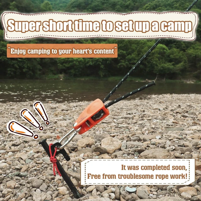 Alt view image 3 of 6 - Hikeman Camping Rope with Ratchet Pulley,Quick Setup Outdoor Guy Lines Adjustable Tent Tie Downs Rope Hanger for Canopy,Kayak and Canoe,Grow Light (4PCS,Black)