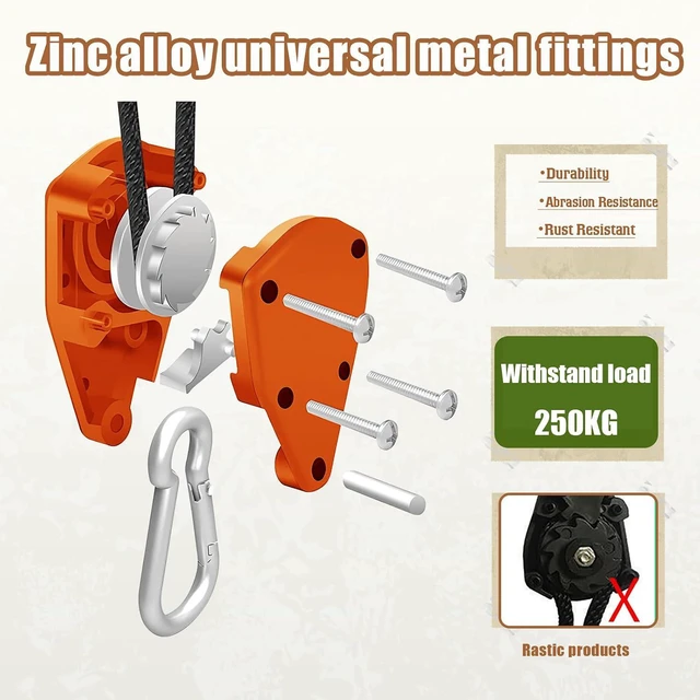 Alt view image 4 of 6 - Hikeman Camping Rope with Ratchet Pulley,Quick Setup Outdoor Guy Lines Adjustable Tent Tie Downs Rope Hanger for Canopy,Kayak and Canoe,Grow Light (4PCS,Black)