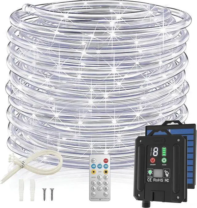 Main image of Solar Rope Lights, 66FT 200LED 1800mAh Outdoor IP67 String Lights (White)