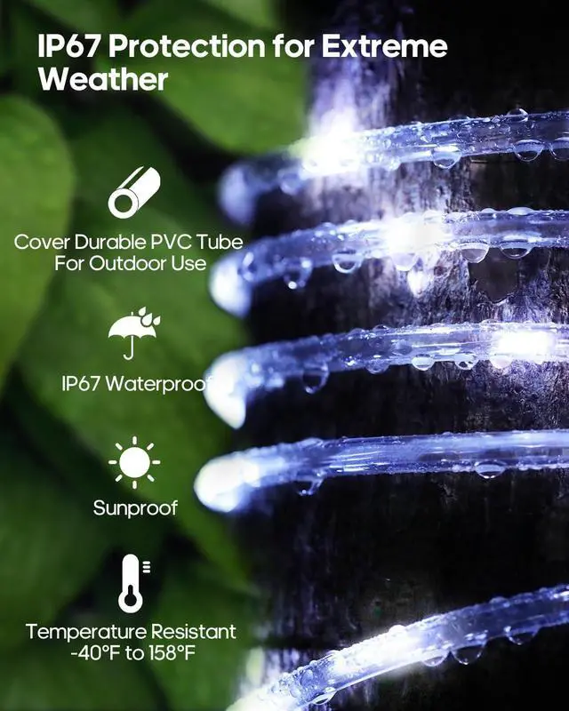 Alt view image 6 of 7 - Solar Rope Lights, 66FT 200LED 1800mAh Outdoor IP67 String Lights (White)