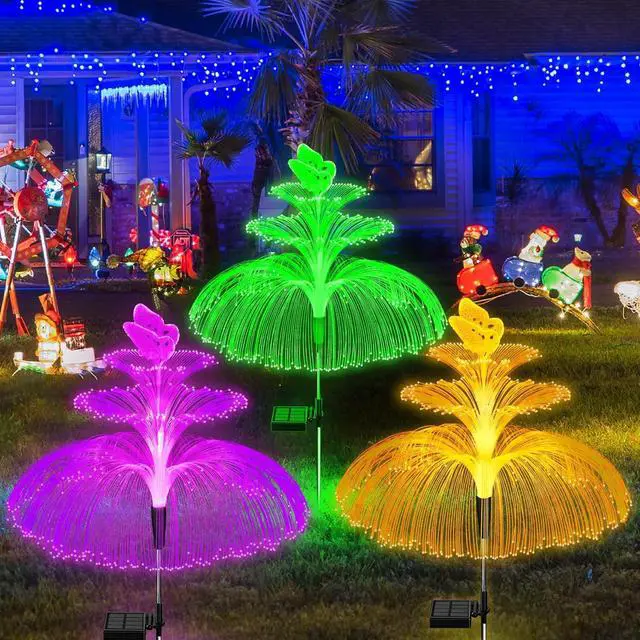 Main image of WEITEXS Solar Garden Lights 3 Pack New Upgraded Solar Lights Outdoor Waterproof 3 Layers 7 Color Changing Jellyfish Butterfly Decorations for Garden Yard Gifts for Women