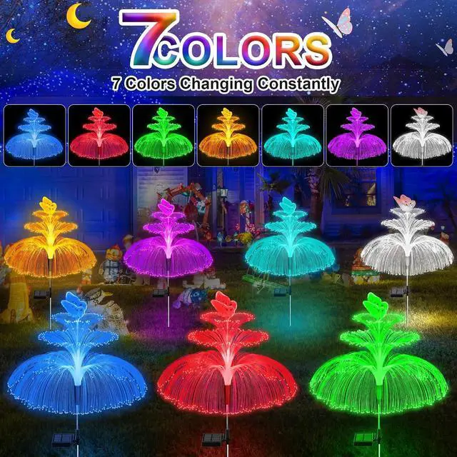 Alt view image 4 of 7 - WEITEXS Solar Garden Lights 3 Pack New Upgraded Solar Lights Outdoor Waterproof 3 Layers 7 Color Changing Jellyfish Butterfly Decorations for Garden Yard Gifts for Women