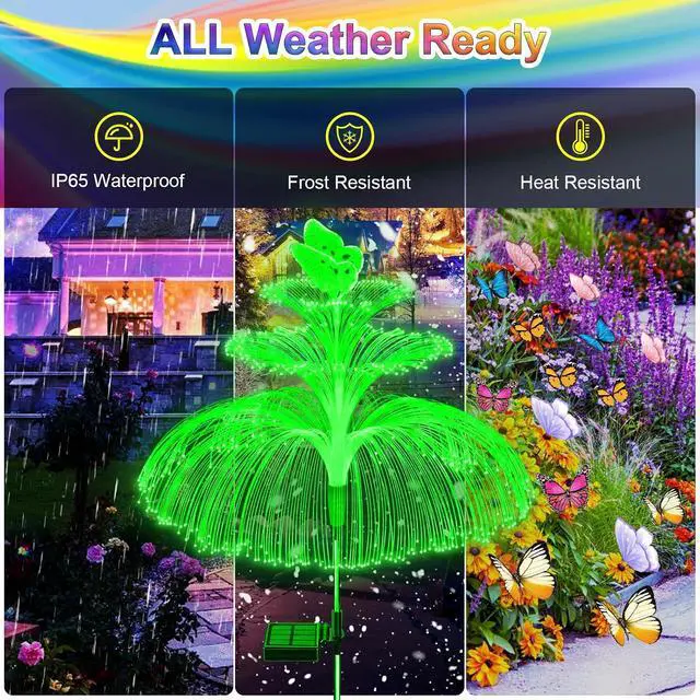 Alt view image 5 of 7 - WEITEXS Solar Garden Lights 3 Pack New Upgraded Solar Lights Outdoor Waterproof 3 Layers 7 Color Changing Jellyfish Butterfly Decorations for Garden Yard Gifts for Women