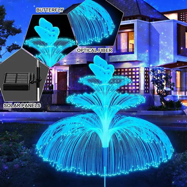 Alt view image 6 of 7 - WEITEXS Solar Garden Lights 3 Pack New Upgraded Solar Lights Outdoor Waterproof 3 Layers 7 Color Changing Jellyfish Butterfly Decorations for Garden Yard Gifts for Women