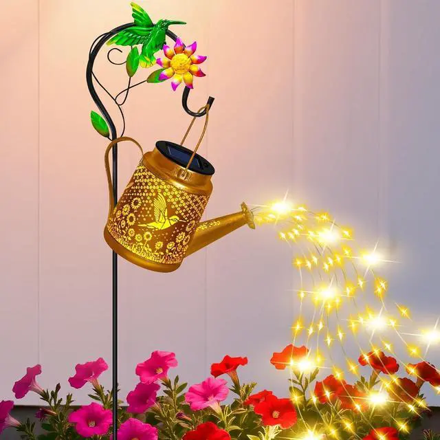 Main image of Solar Garden Lights Outdoor Decor, Hummingbird Watering Can Solar Lantern