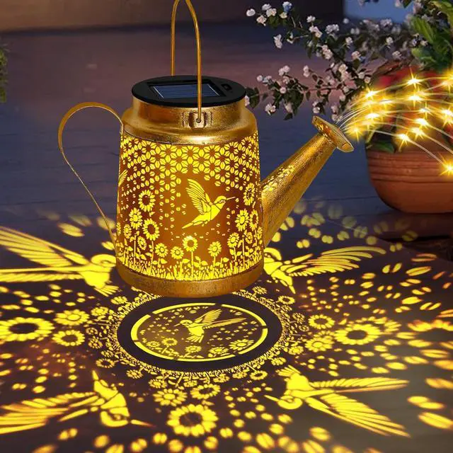Alt view image 2 of 7 - Solar Garden Lights Outdoor Decor, Hummingbird Watering Can Solar Lantern
