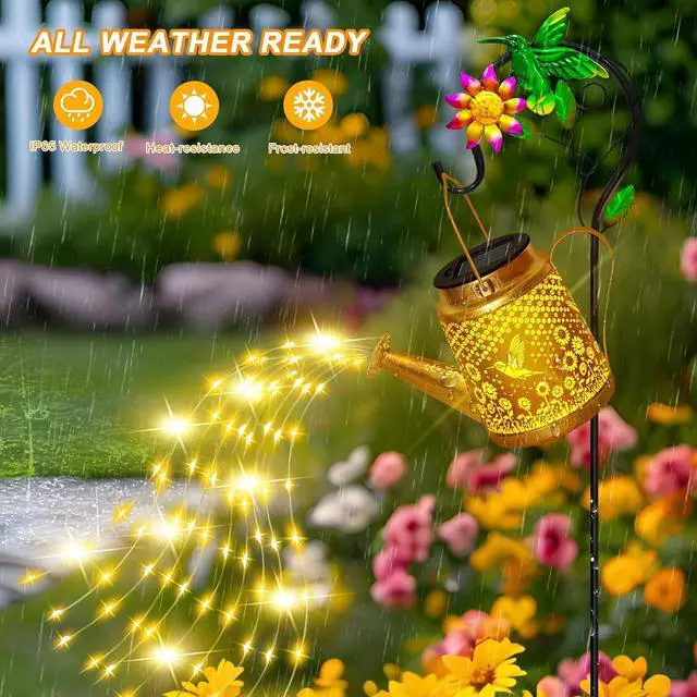 Alt view image 4 of 7 - Solar Garden Lights Outdoor Decor, Hummingbird Watering Can Solar Lantern