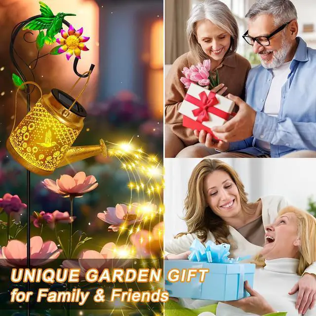 Alt view image 5 of 7 - Solar Garden Lights Outdoor Decor, Hummingbird Watering Can Solar Lantern
