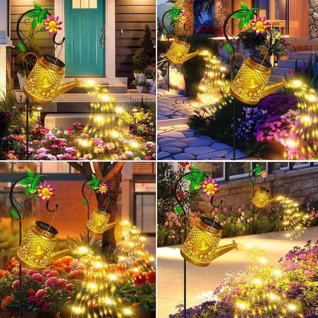 Alt view image 6 of 7 - Solar Garden Lights Outdoor Decor, Hummingbird Watering Can Solar Lantern