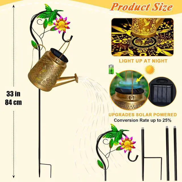 Alt view image 7 of 7 - Solar Garden Lights Outdoor Decor, Hummingbird Watering Can Solar Lantern