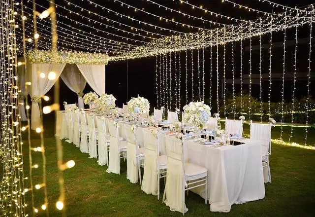 Alt view image 7 of 7 - Solhice LED Curtain Lights Outdoor 20ft x10ft, 600 LED Plug in Hanging String Lights Indoor Bedroom, Twinkle Light Backdrop for Outside Wedding Decor, Warm White (Not Connectable)