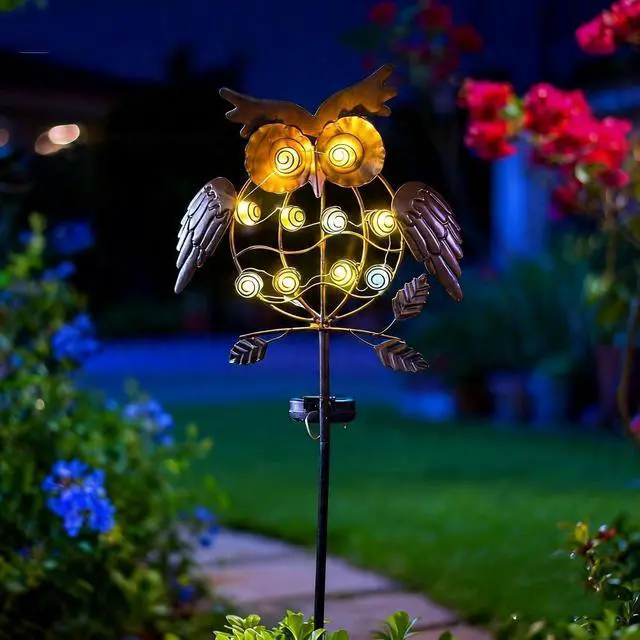 Alt view image 3 of 7 - TAKE ME Owl Garden Solar Lights Outdoor, Solar Powered Stake Lights Chrismas Gifts Garden Gifts Mom Wife Grandma - Metal OWL LED Decorative for Walkway,Pathway,Yard,Lawn (Bronze)