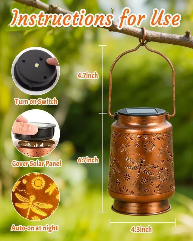 Alt view image 4 of 7 - ANYTALK Birthday Gifts for Women Mom Grandma, Dragonfly Solar Lanterns Outdoor Waterproof, Hanging Solar Lights for Yard, Patio, Porch, Garden Decor