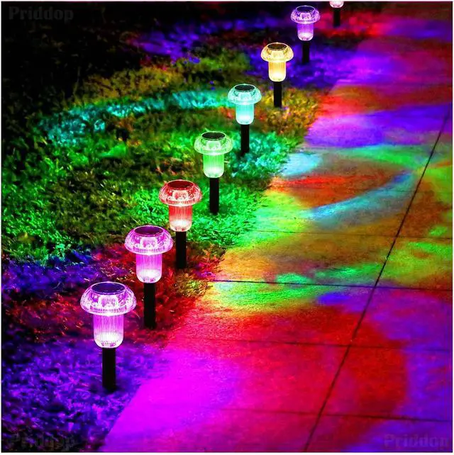 Alt view image 7 of 7 - Priddop Solar Lights Outdoor Waterproof 8 Pack Garden Decor Color Changing