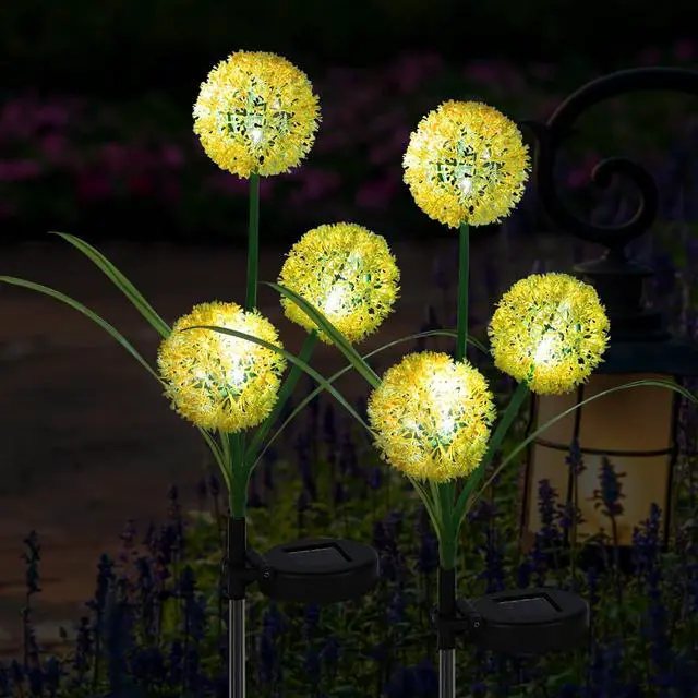 Main image of FORUP 2 Pack Solar Garden Stake Lights, Outdoor Solar Powered Lights in Dandelion Flower Design for Patio, Lawn, Garden, Yard Decoration, Yellow & White