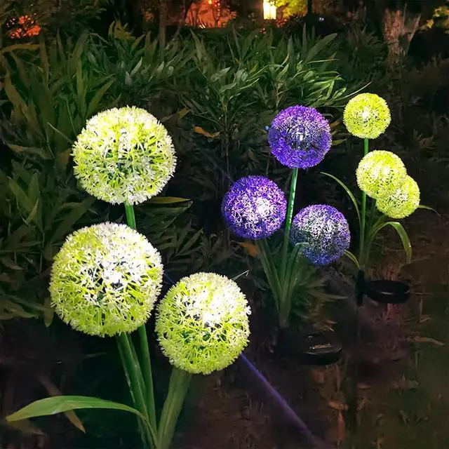 Alt view image 5 of 7 - FORUP 2 Pack Solar Garden Stake Lights, Outdoor Solar Powered Lights in Dandelion Flower Design for Patio, Lawn, Garden, Yard Decoration, Yellow & White