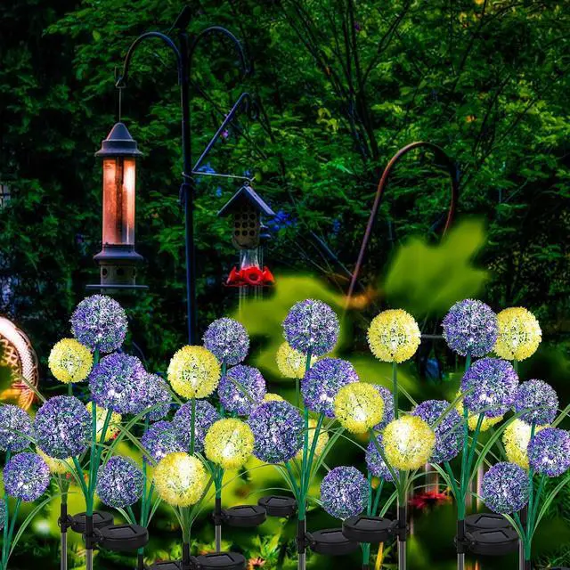 Alt view image 6 of 7 - FORUP 2 Pack Solar Garden Stake Lights, Outdoor Solar Powered Lights in Dandelion Flower Design for Patio, Lawn, Garden, Yard Decoration, Yellow & White