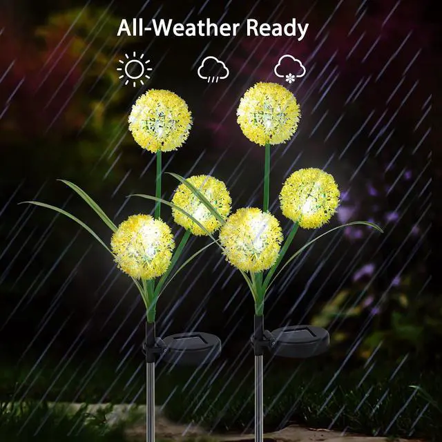 Alt view image 3 of 7 - FORUP 2 Pack Solar Garden Stake Lights, Outdoor Solar Powered Lights in Dandelion Flower Design for Patio, Lawn, Garden, Yard Decoration, Yellow & White