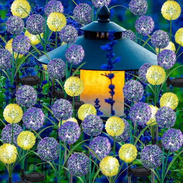 Alt view image 7 of 7 - FORUP 2 Pack Solar Garden Stake Lights, Outdoor Solar Powered Lights in Dandelion Flower Design for Patio, Lawn, Garden, Yard Decoration, Yellow & White