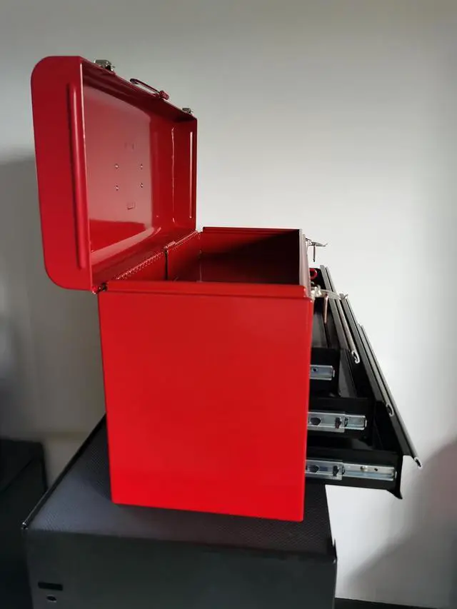 Alt view image 5 of 5 - 20.3 Metal Tool Box with Drawer Portable Steel Tool Box with Protective Liner and Latch Closure and Lock for Garage, Home and Warehouse (Red & Black-3 Drawers)