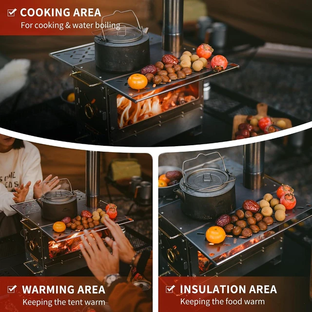 Alt view image 3 of 7 - Naturehike Icefield Hot Tent Stove, Tabletop Camping Stove with 47.2" Chimney Pipes, Outdoor Tabletop Fire Pit