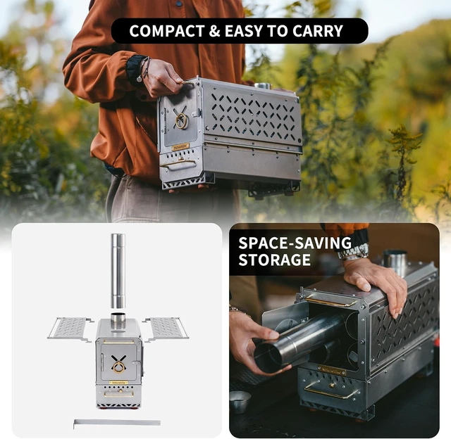 Alt view image 5 of 7 - Naturehike Icefield Hot Tent Stove, Tabletop Camping Stove with 47.2" Chimney Pipes, Outdoor Tabletop Fire Pit