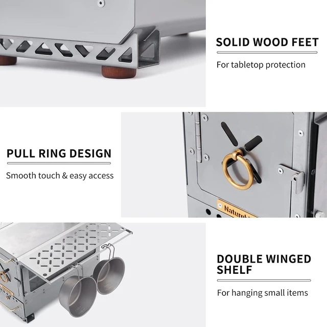 Alt view image 6 of 7 - Naturehike Icefield Hot Tent Stove, Tabletop Camping Stove with 47.2" Chimney Pipes, Outdoor Tabletop Fire Pit