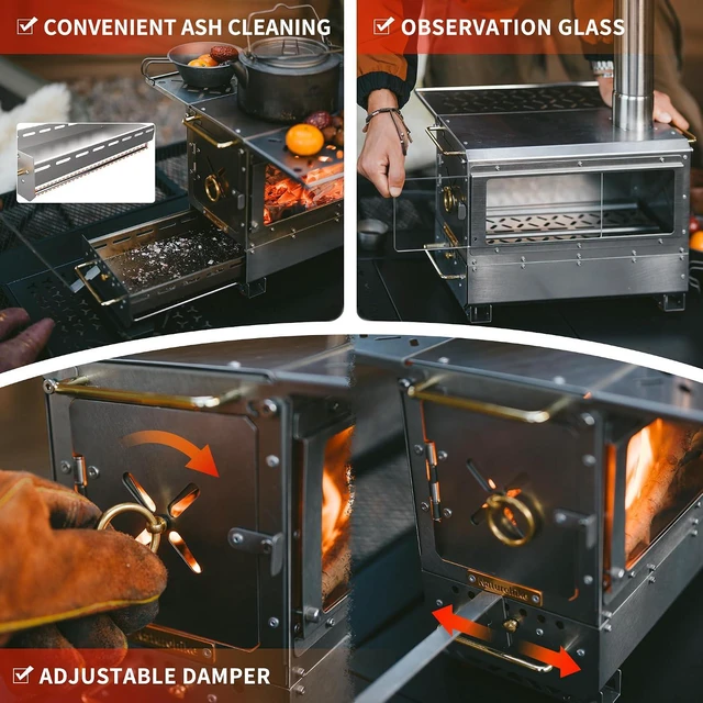 Alt view image 4 of 7 - Naturehike Icefield Hot Tent Stove, Tabletop Camping Stove with 47.2" Chimney Pipes, Outdoor Tabletop Fire Pit