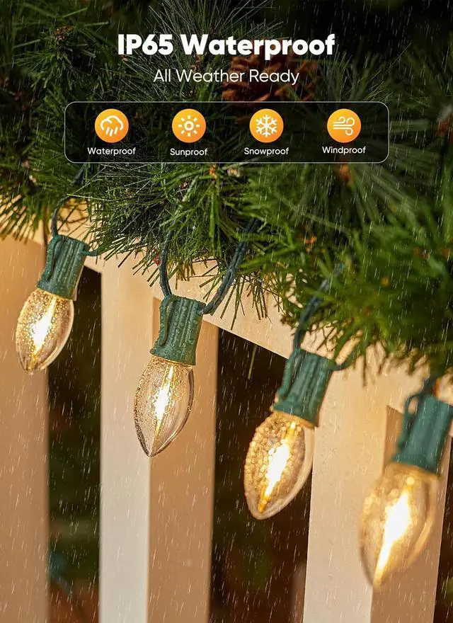 Alt view image 3 of 7 - Minetom Christmas Lights Outdoor, 50Ft 50 LED C9 String Lights, Warm White