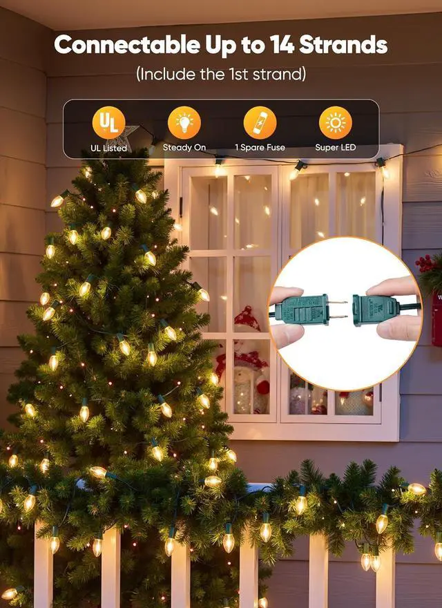 Alt view image 4 of 7 - Minetom Christmas Lights Outdoor, 50Ft 50 LED C9 String Lights, Warm White