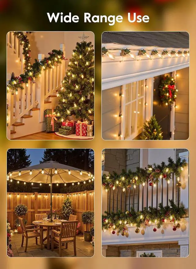 Alt view image 7 of 7 - Minetom Christmas Lights Outdoor, 50Ft 50 LED C9 String Lights, Warm White