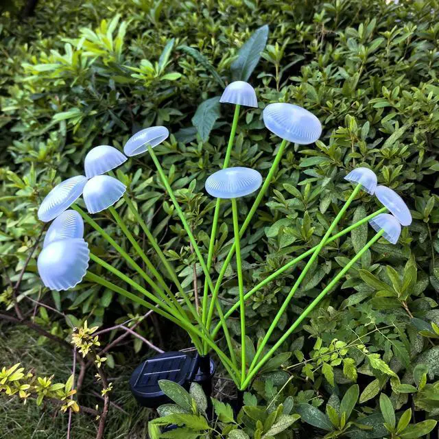 Alt view image 6 of 7 - Solar Garden Lights, 4-Pack Dual Mode LED Solar Mushroom Lights, Waterproof Firefly Outdoor Decor for Yard, Patio, and Pathway Warm White Jellyfish Ambiance