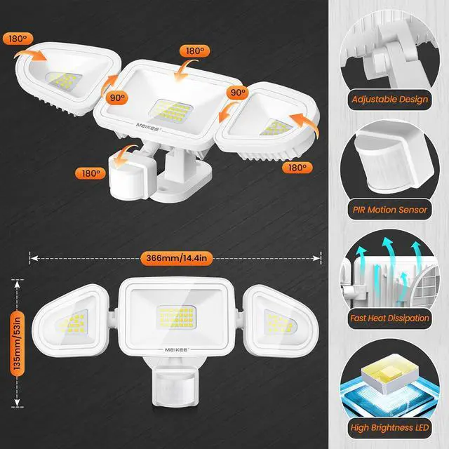 Alt view image 3 of 7 - MEIKEE 42W LED Security Lights Motion Sensor Light Outdoor Flood Light