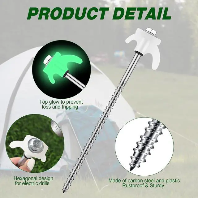 Alt view image 3 of 7 - Yaocom 40 Pcs 8" Screw in Tent Stakes Heavy Duty Tent Stakes Drillable Ground Anchors Screw Metal Tents Pegs Threaded Tents Spikes with Head Driver for Swing Inflatable Decor