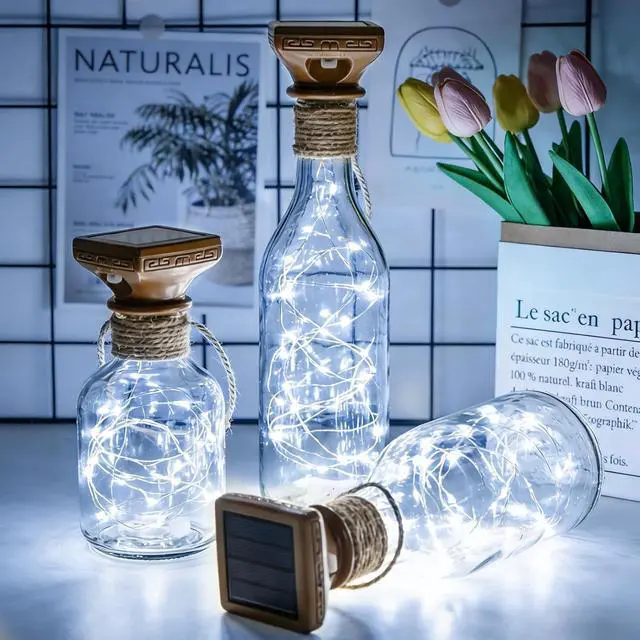 Alt view image 2 of 7 - VOOKRY 8 Pack Solar Powered Wine Bottle Lights, 20 LED Waterproof Outdoor Solar Fairy String Cork Lights for Wedding,Christmas,Birthday,Halloween,Garden,Patio,Tabletop,Indoor Decor (Cool White)