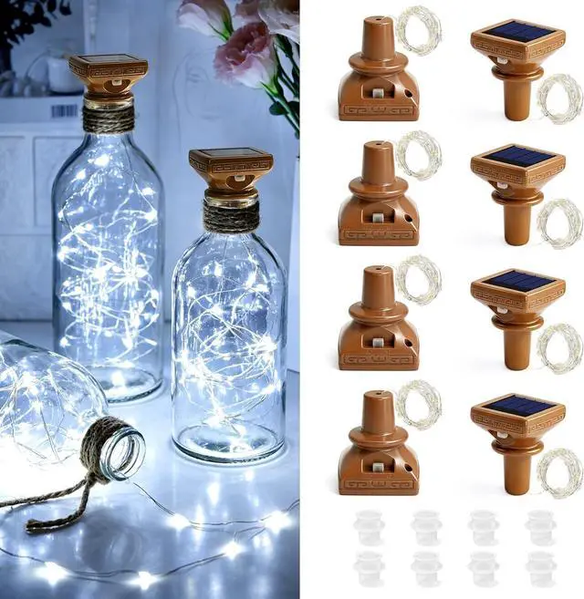 Main image of VOOKRY 8 Pack Solar Powered Wine Bottle Lights, 20 LED Waterproof Outdoor Solar Fairy String Cork Lights for Wedding,Christmas,Birthday,Halloween,Garden,Patio,Tabletop,Indoor Decor (Cool White)