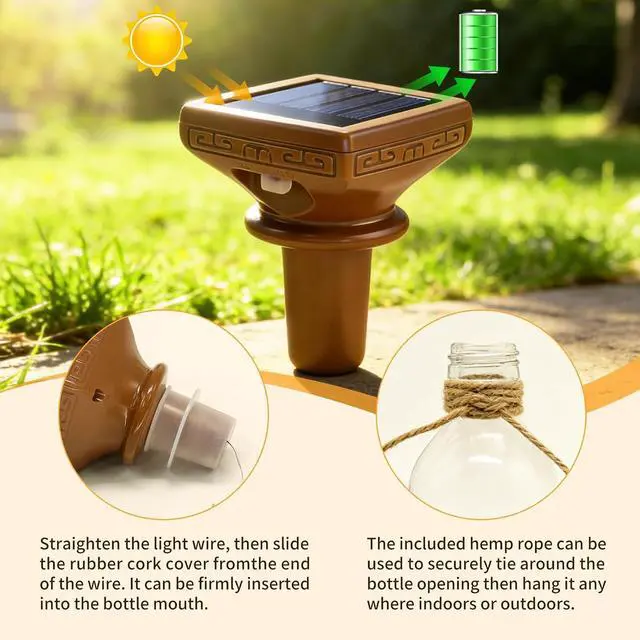 Alt view image 4 of 7 - VOOKRY 8 Pack Solar Powered Wine Bottle Lights, 20 LED Waterproof Outdoor Solar Fairy String Cork Lights for Wedding,Christmas,Birthday,Halloween,Garden,Patio,Tabletop,Indoor Decor (Cool White)