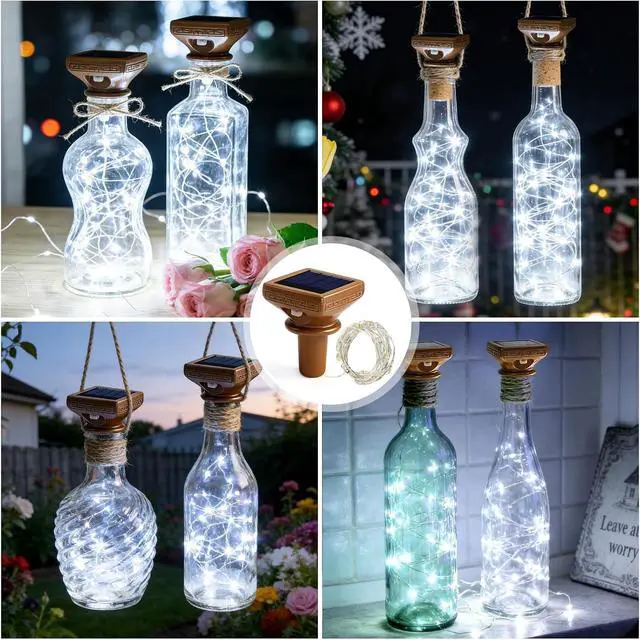 Alt view image 6 of 7 - VOOKRY 8 Pack Solar Powered Wine Bottle Lights, 20 LED Waterproof Outdoor Solar Fairy String Cork Lights for Wedding,Christmas,Birthday,Halloween,Garden,Patio,Tabletop,Indoor Decor (Cool White)