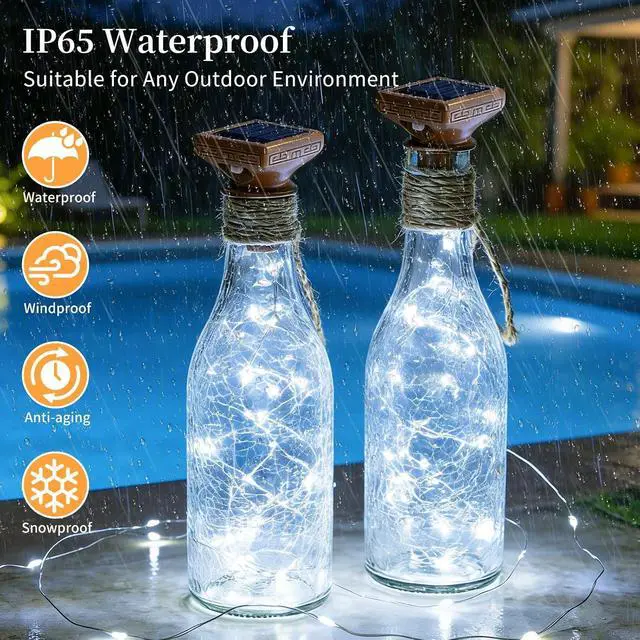 Alt view image 5 of 7 - VOOKRY 8 Pack Solar Powered Wine Bottle Lights, 20 LED Waterproof Outdoor Solar Fairy String Cork Lights for Wedding,Christmas,Birthday,Halloween,Garden,Patio,Tabletop,Indoor Decor (Cool White)
