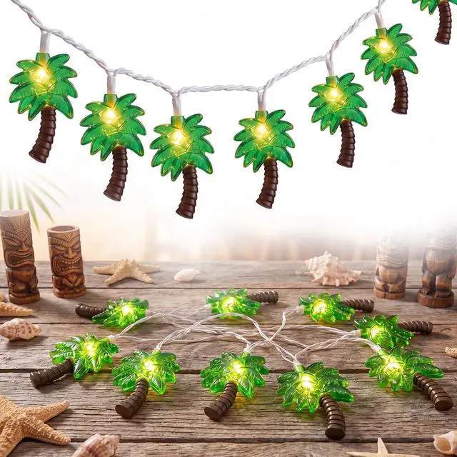 Main image of Palm Tree String Lights Outdoor, Summer Beach Themed Decoratives String Lights with 10 Palm Tree Patio Light, Plug in Indoor Fairy Lights for Outdoor Indoor Beach Tropical Party Bedroom Birthday Decor