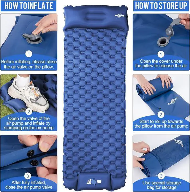 Alt view image 3 of 7 - WANNTS Ultralight Sleeping Pad with Pillow & Built-in Pump for Camping