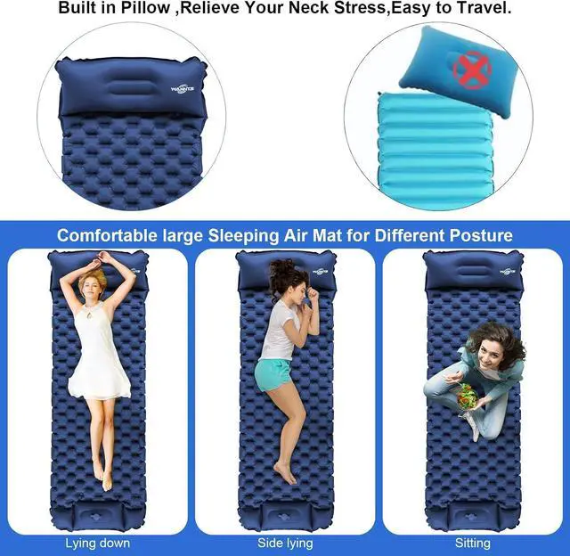 Alt view image 5 of 7 - WANNTS Ultralight Sleeping Pad with Pillow & Built-in Pump for Camping