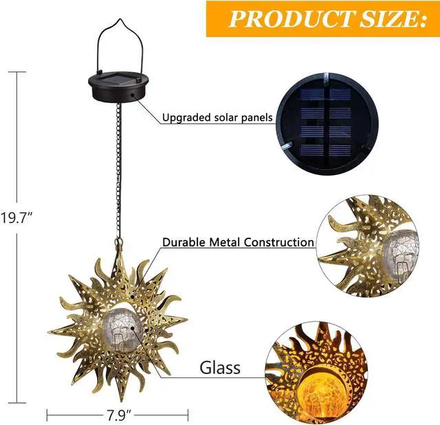 Alt view image 2 of 7 - Solar Sun Lanterns Outdoor Waterproof Hanging Solar Lights Garden Decor