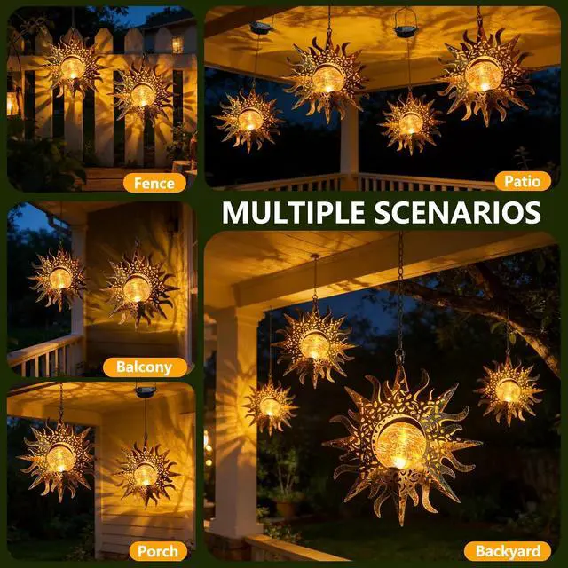 Alt view image 3 of 7 - Solar Sun Lanterns Outdoor Waterproof Hanging Solar Lights Garden Decor